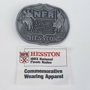 1983 National Finals Rodeo Hesston Pewter 25th Anniversary Series Belt Buckle 