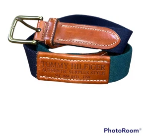 Veg 90’s Tommy Hilfiger Men's Green Maroon Colorblock WOOL Leather Belt 38 - Picture 1 of 7