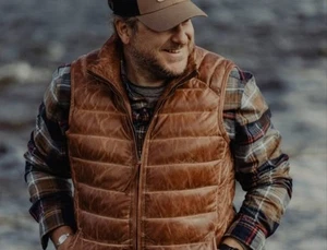 Men's Brown Puffer Quilted Distressed Leather Vest Handmade Biker Leather - Picture 1 of 6