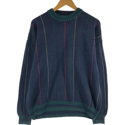 Used STRUCTURE Stripe Pattern Layered Neck Ramie and Cotton Knit Sweater Men... - Image 1 of 3