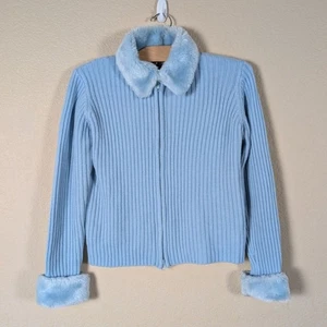 Chaqueta De Colección Y2K Zoey Beth Piel Sintética Recortada Cremallera Talla S Azul Bebé Años 90 - Imagen 1 de 7