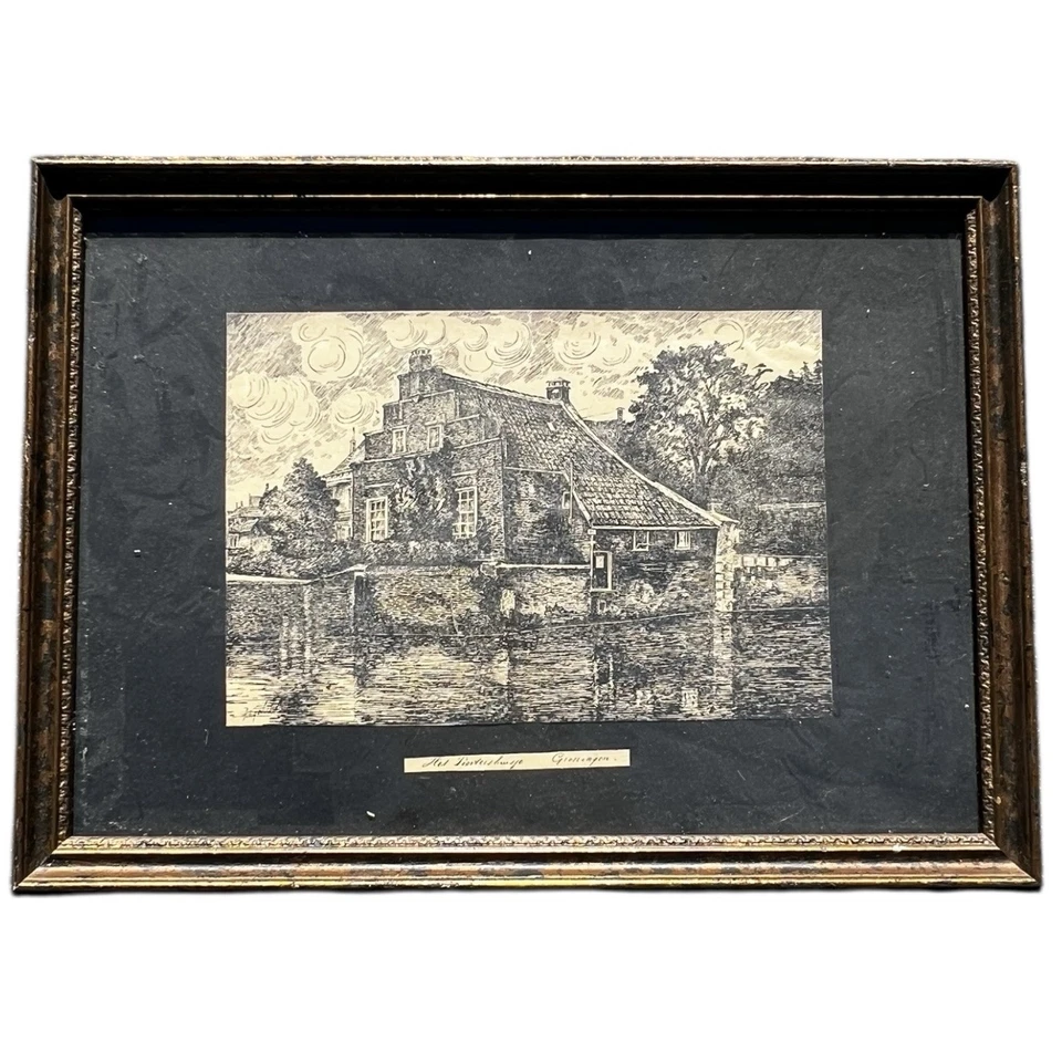 РЕДКАЯ 1800-е ГРОНИНГЕН Poortershuisje НИДЕРЛАНДЫ ГРАВЮРА 14 «X 10» - Изображение 1 из 4