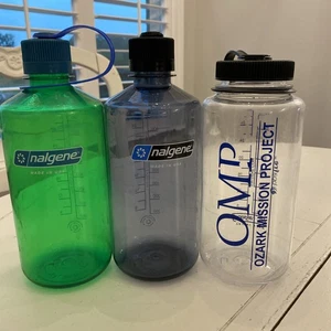 Menge 3 Nalgene 32oz Weite & Schmale Öffnung Wasserflaschen Grün Schwarz Klar - Bild 1 von 3