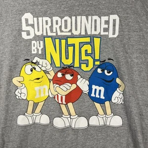 OFFICIALLY LICENSED M&M's "SURROUNDED BY NUTS" GRAY T-SHIRT SZ L (FITS LIKE M) - Picture 1 of 4