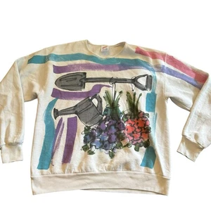 Vintage 90s Crewneck Sweatshirt Woman’s Jerzees Large Garden Core Boho USA - Bild 1 von 9