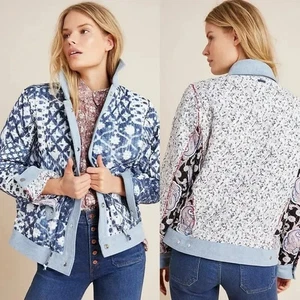 NWT WOMENS ANTHROPOLOGIE DENIM-TRIMMED REVERSIBLE PATCHWORK JACKET SIZE M NWT - Imagen 1 de 11