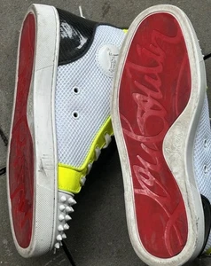 Gr 42 Christian Louboutin weiß neongelb Sneaker high top Spikes - Bild 1 von 9