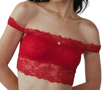 Sutiã feminino OUT FROM UNDER Just Peachy floral renda fora do ombro VERMELHO tamanho P - Imagem 1 de 4