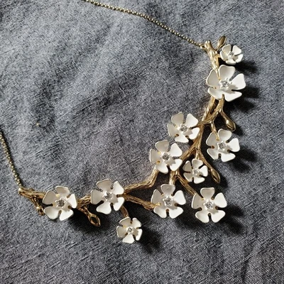 Banana Republic White Flower Gold Branch Necklace with Rhinestones - Image 1 of 4