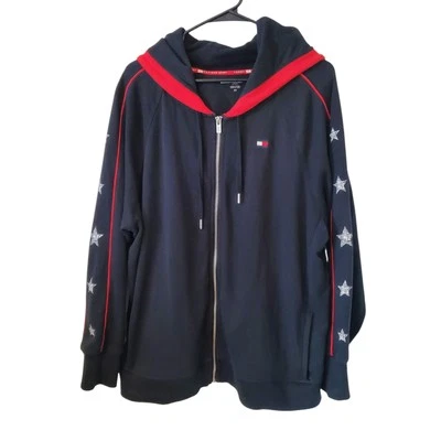 Женская толстовка с капюшоном на молнии Tommy Hilfiger Sport Star Print большой размер 2X черная - Изображение 1 из 3