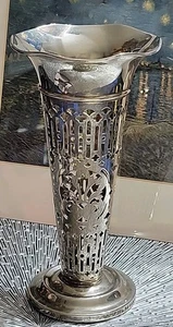 Godinger Silver Plate Dry Flower Vase Reticulated Pierced 8" Vintage - Picture 1 of 4