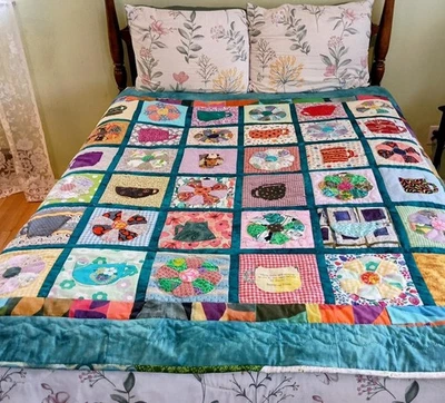 Edredón hecho a mano, 70" x 70", acolchado a mano Foto 1 de 2