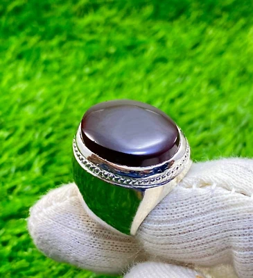 Yemeni Kabadi Aqeeq Ring Shefat Al Abad Al Habshi Black Aqeeq Yemeni Agate Ring - Image 1 of 4