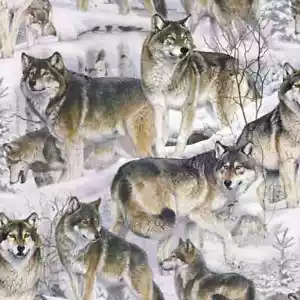 3 Yards Quilt Cotton Fabric - David Textiles Wolves in the Snow Scenic - Picture 1 of 1