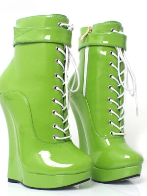 Sexy botines de plataforma con cordones de tacón de cuña de 18 cm con cremallera club nocturno Foto 1 de 4