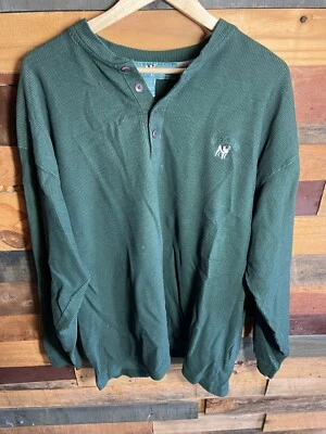 Винтажная мужская зеленая хлопковая футболка с длинным рукавом Big Dogs Henley размер XXL - Изображение 1 из 4