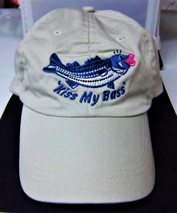 BASS FISHING HAT ADJUSTABLE HOOK & LOOP REAR BAND TAN COLOR NICE KISSING BASS - Picture 1 of 6