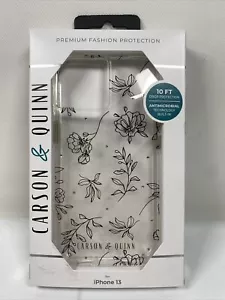 Carson And Quinn iPhone 13 - Pin Dot Floral, Black Clear Greenery Line Drawing - Picture 1 of 3