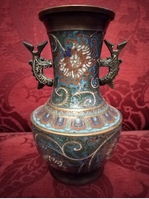 Vase bronze cloisonné chinois ancien - Photo 1/4