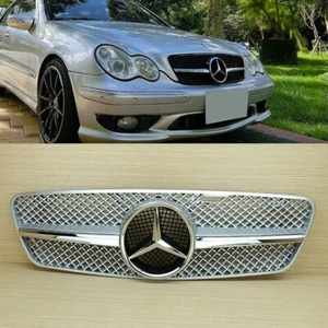 Silver / Chrome Front Grille ABS For Benz C-Class W203 01-07 C230,C240,C280,C320 - Picture 1 of 10