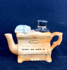 Don Mechanic Mini Ceramic Teapot Piano With Cat And Top Hat Adorable! - Picture 1 of 8