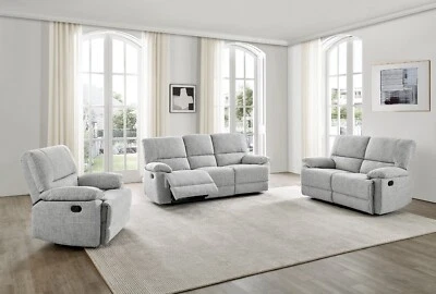 Grey Fabric Manual Recliner 3 Seater + 2 Seater + Armchair Sofa Suite OXFORD V31 - Image 1 of 4