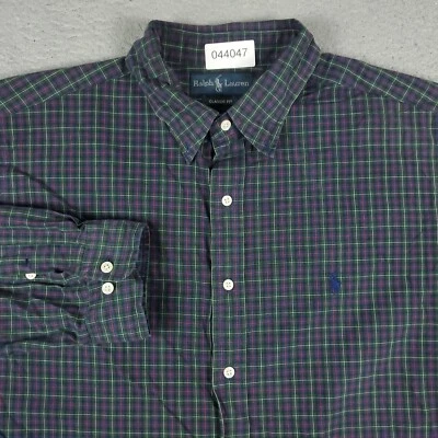 Camisa Ralph Lauren Para Hombres 17.5 Azul Verde Cuadros Pony Vestido Abotonado Manga Larga Foto 1 de 4