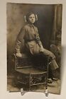 1915 Used Real Picture Post Card RPPC GIRL ON ARM OF CHAIR B&W