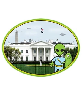 Alien Outside the White Horse Artwork in/Out Door Die-Cut Sticker, 4.75" x 3.66" - Picture 1 of 1