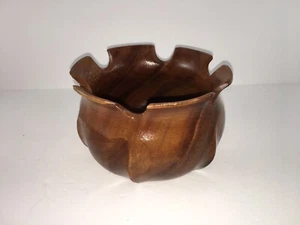 Carved Wood Scalloped Edge Bowl  6” Wide x 3 1/2” Tall - Picture 1 of 5