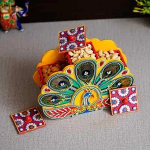Handmade Multipurpose Box Peacock Wooden Dry Fruit Box,Wedding and Corporate Gif - Picture 1 of 7