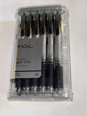 TUL Retractable Gel Pens Medium Point 0.7mm Gray Barrel - Black Ink 12-Pack NEW!