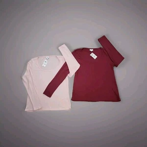 Menge 2 Jenni Damen solide Langarm Pyjama Tops Größe M Kostenloser Versand  - Bild 1 von 7