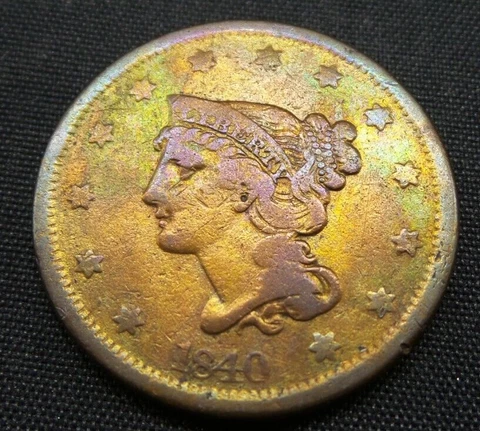 1840 Braided Hair Large One Cent 1c Coin - B509 Cover