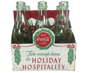 Vintage Coca-Cola Coke Classic Holiday Hospitality 6 Pack Glass Bottles Empty - Picture 1 of 10