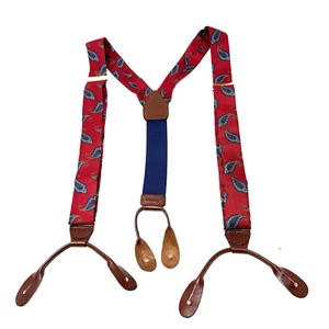 CAS W Germany Men's 100% Silk Suspenders Red Paisley Button Loop Tips - Imagen 1 de 5