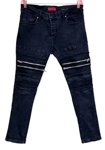 Young Republic Billy Black Moto Jeans With Double Zipper Men’s Size 34 - Picture 1 of 12