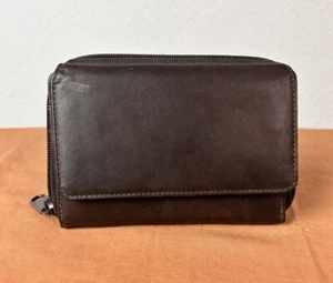 Geldbörse Leder Damen Braun Französischer Reißverschluss Münzfach - Bild 1 von 5