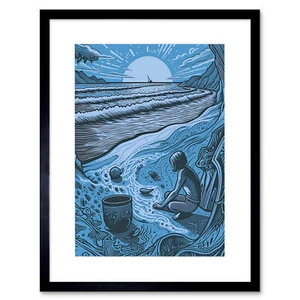 Strandgut sammeln Küstenlandschaft Blau Gerahmter Kunstdruck 18x23 cm - Bild 1 von 25