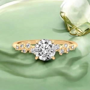 14K Yellow Gold Diamond Ring 1.20 Ct Round Cut Lab Grown IGI Engagement - Picture 1 of 12