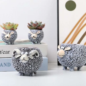 Whimsical Sheep Succulent Planter - Resin Animal Flower Pot with Drainage Hole - Picture 1 of 7