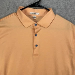 Peter Millar Polo Shirt Medium Orange Short Sleeve Striped 100% Cotton Golf - Picture 1 of 6