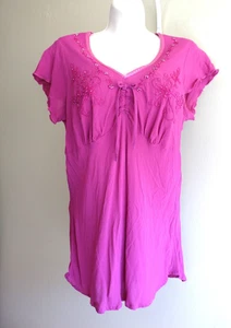 Retro 30s Femme Shirt Womens L Rose Pink Rayon Crepe Embroidered Bias Cut Top - Picture 1 of 7