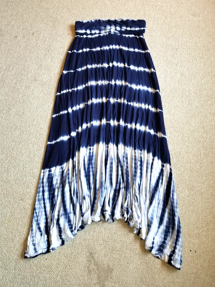 Falda Mujer-DISEÑO HISTORIA-azul marino/blanco tie-dye tejido asimétrico pull-on maxi-XL Foto 1 de 4
