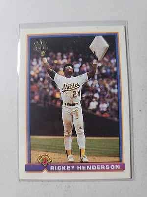 1991 Bowman #692 Rickey Henderson  Leader Stolen Bases Oakland Athletics - Image 1 of 2