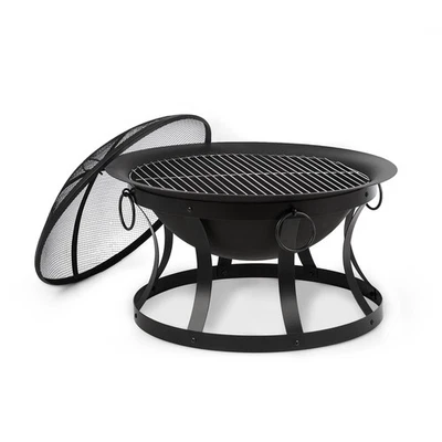 BLUMFELDT Feuerschale 2in1 Ø73cm Funkenschutz Ø60cm Stand Grillrost Gusseisen schwarz