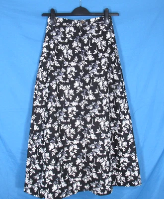 LIZ CLAIBORNE Vintage Black LINEN BLEND Floral BUTTON/ZIP Maxi A-LINE SKIRT Sz 4 - Image 1 of 4