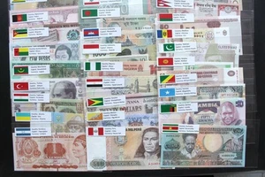100 Foreign Paper Money 50 Countries World Banknotes UNCIRCULATED English Flags - Picture 1 of 13