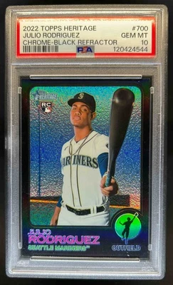 2022 Topps Heritage Julio Rodriguez Chrome RC Black Border Refractor #/73 PSA 10 - Image 1 of 2