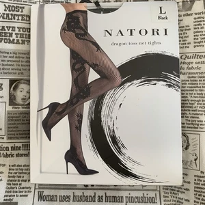 Natori Dragon Toss Net Tights Large Black New In Package - Picture 1 of 5